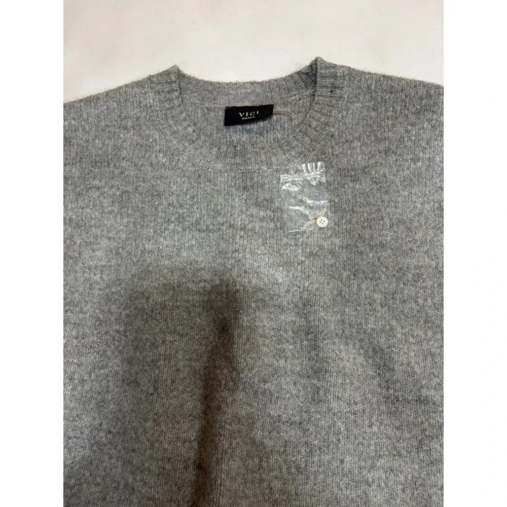 NEW VICI Grey Knit Sweater Vest White Button Down Layered Tie Back Top Small - Picture 6 of 13